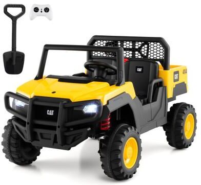 Costway 24V Ride On Dump Truck Licensed Caterpillar 2-Seater for Girls Boys-Yellow
