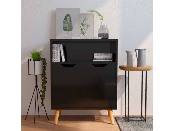 Noir Buffet noir brillant 60x30x72 cm bois d'ingénierie - Meuble Rangement LV28531