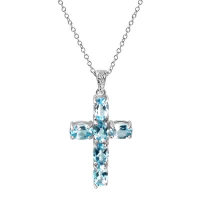Kette mit Anhänger FIRETTI "Schmuck Geschenk Silber 925 Halsschmuck Halskette Kreuz", blau (silberfarben, hellblau), Halsketten, Damen, Silber 925 (Sterlingsilber), L: 45 B: 1,1mm, mit Blautopas (behandelt), B:1,1mm