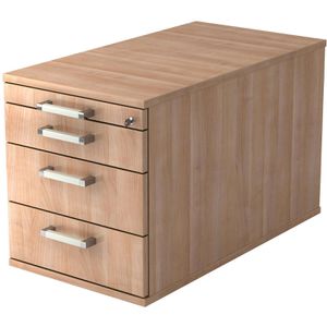 Hammerbacher Rollcontainer R-Serie, aus Holz, nussbaum, mit 3 Schubladen & Utensilienauszug, abschließbar