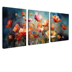 LEINWANDBILD 3er Set Blumen - Bunt - Abstrakt 90x40 cm