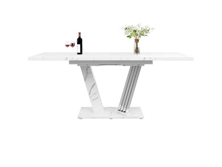 Flieks Esstisch Ausziehbar 120-160x80Cm Marmor Schmetterling, Weiß, Metall, 120x76x80 cm, Esszimmer, Esstische