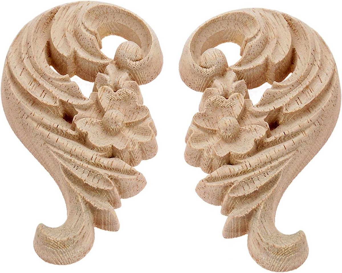 2x Decoratieve Houten Applicatie Onlay Bloemornament voor Meubelrestauratie