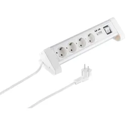 Tischsteckdosenleiste 4-fach mit Schalter und 2x USB Ladefunktion Alu weiß