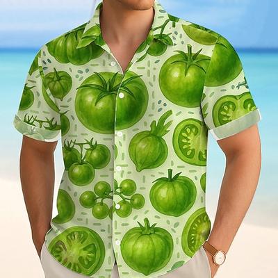 Herren Frucht Tropisch Banane Sommer Hawaiihemd Knopfhemd Alohahemd Kurzarm Hawaiianisch Urlaub Strandbekleidung Sommer Frühling Umlegekragen 3D-Druck Hemden mit Kragen Gelb Grün