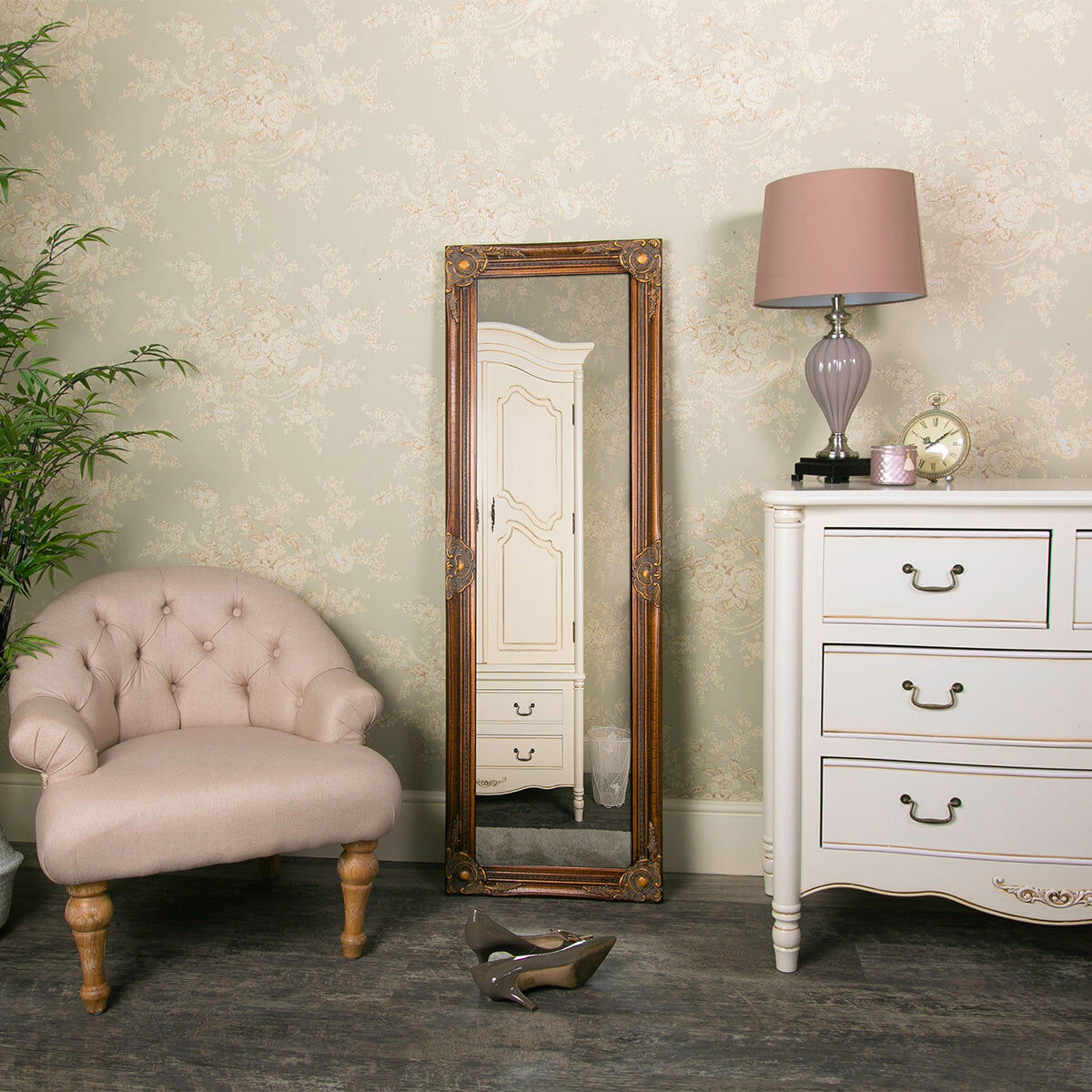 Tall Gold Wall Mirror 47cm x 142cm Resin, Wood, Glass