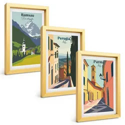BILDER SET 3er Set - 20x30 cm Goldrahmen - Berglandschaften und Italien