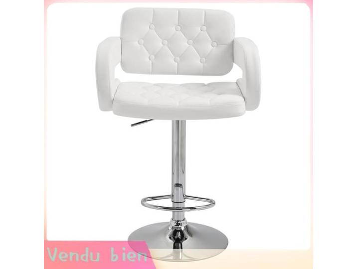 LIA Tabouret bar pivotant réglable dossier accoudoirs blanc 61x50x93-113cm