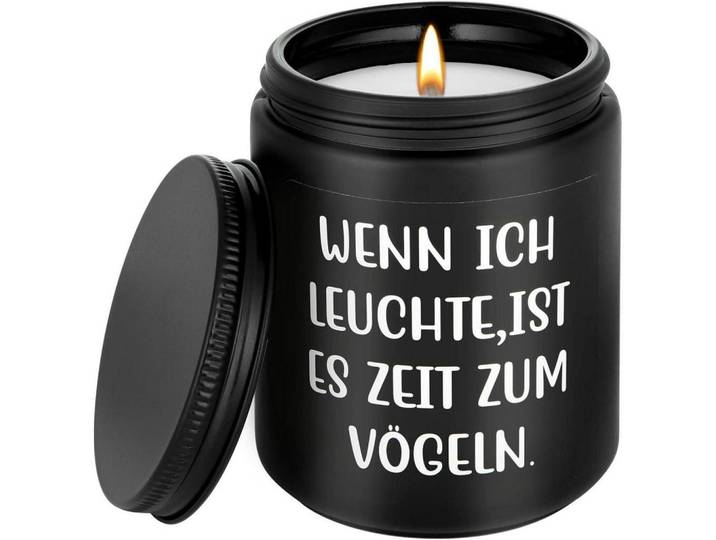 Duftkerze mit Spruch Wenn ich leuchte, ist es Zeit zum Vögeln ; Schwarz, Paraffin, 9.2 cm, Dekoration, Kerzen & Kerzenhalter, Duftkerzen