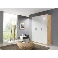 Drehtürenschrank Berlin Weiß Hochglanz, Eiche Artisan