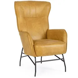 Sessel Nasira aus Kunstleder, klassischer Stil, Senf, gepolstert und bequem, Metallgestell
