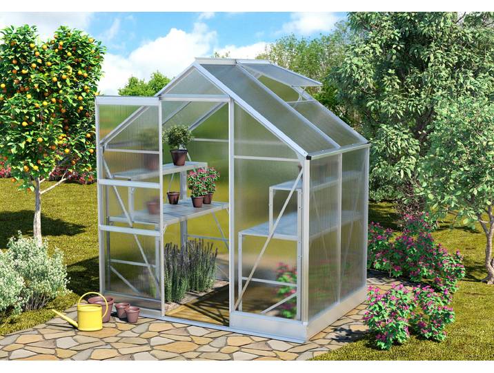 Gewächshaus VITAVIA Apollo 2500 , silber (silberfarben), B:194cm T:130cm, Gewächshäuser, Gewächshaus
