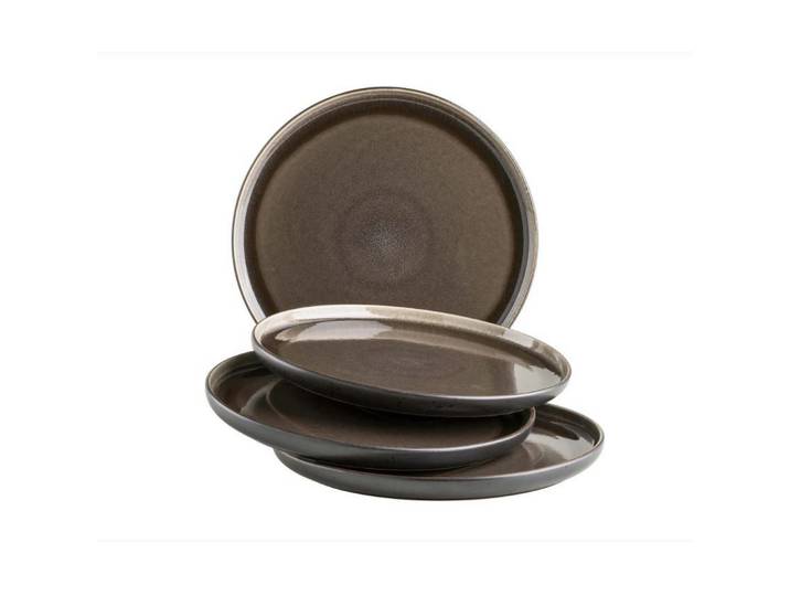 Mäser Tellerset, Braun, Schwarz, Keramik, 4-teilig, rund, Geschirr, Teller, Teller-Sets