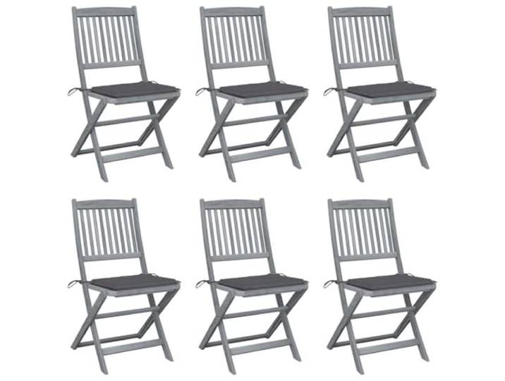 KUTYWEXFM Gartenstühle 6er Set Klappbar Akazie mit Polstern Faltbare Sitzgruppe aus massivem Hartholz mit anthrazitfarbenen Auflagen für Terrasse, Balkon und Hof im Außenbereich.