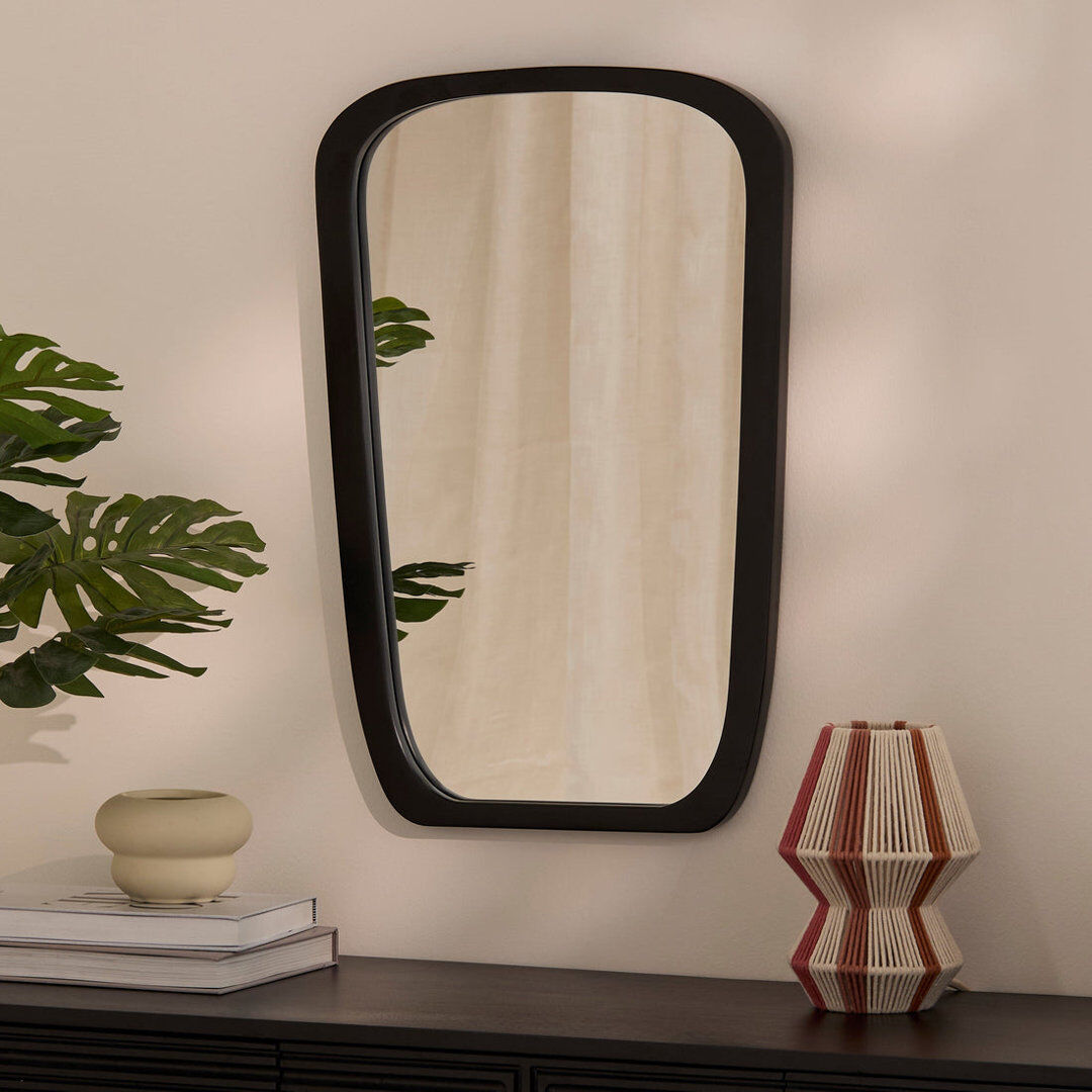 17 Stories Solid Wood Rectangle Wall Mirror Black Small