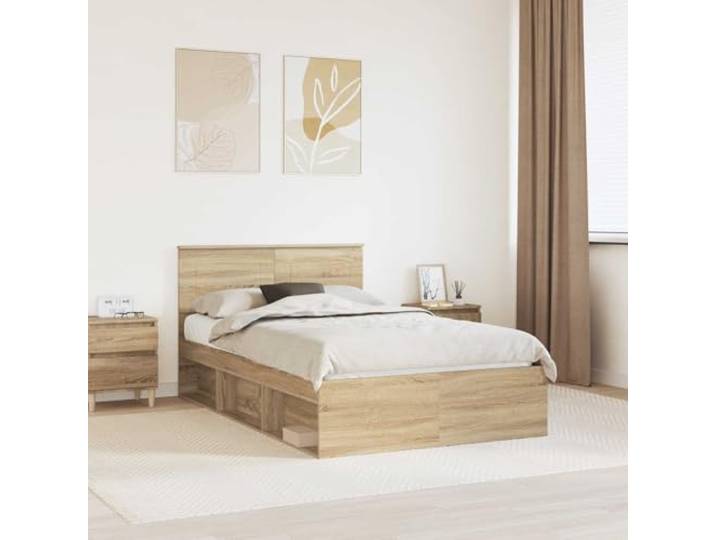 Holzwerkstoff Konstruktion schlankes Design 120 x 200 cm Braun Bettgestell mit Kopfteil Sonoma 120x200 cm Holzwerkstoff stabil belastbar bis 200 kg Lattenrost Modern
