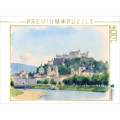 CALVENDO Puzzle Blick auf Burg Hohensalzburg und Salzburg | 1000 Teile Lege-Größe 64x48cm Foto-Puzzle für glückliche Stunden
