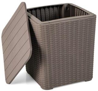 Costway Outdoor Resin Storage Side Table with Removable Lid and Wicker-woven Accent-Coffee