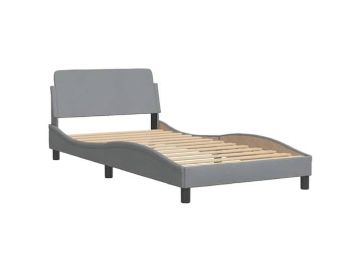 KTHLBRH Bettrock Dover hellgrau 100 x 200 cm Stoff Mit gepolstertem Kopfteil, stabilen Beinen, Latten aus Sperrholz, gewelltes Design
