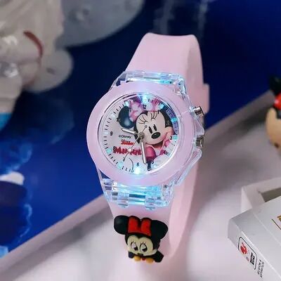 Tiny Tots Teens Trends Mickey Mouse Children's Flash Light, Disney Minnie Watch, Cartoon Doll, Boys Girls Birthday Gift Idea pink Minnie Mouse