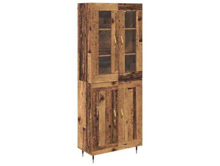 Highboard 2 Stk. Altholz 69,5 x 34 x 180 cm Holzwerkstoff Glastüren,Metallgriffe matt Gold,konische Metallbeine,Esszimmer,Küche,Wohnzimmer,Wandbefestigung
