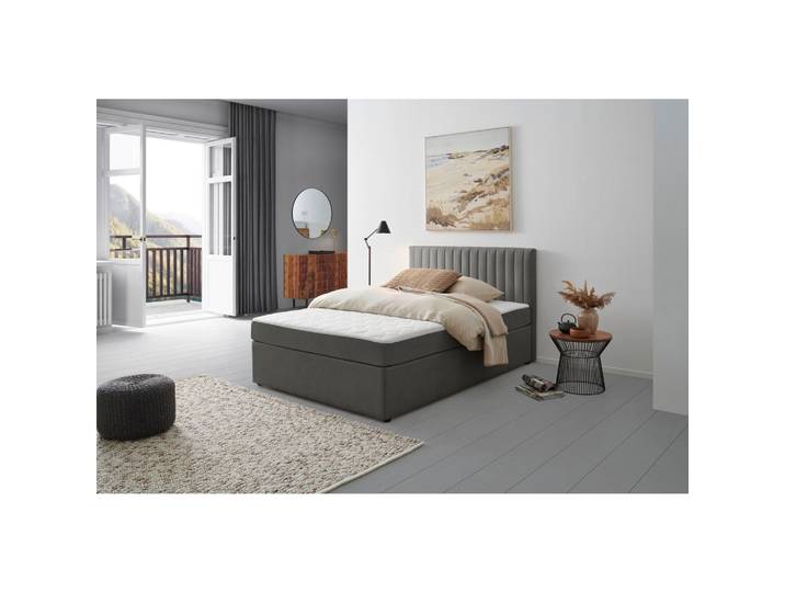 P & B Boxbett, Dunkelgrau, Holz, Tanne, H3, Höhe ca. 20 cm, 120x200 cm, Schlafzimmer, Betten, Boxspringbetten