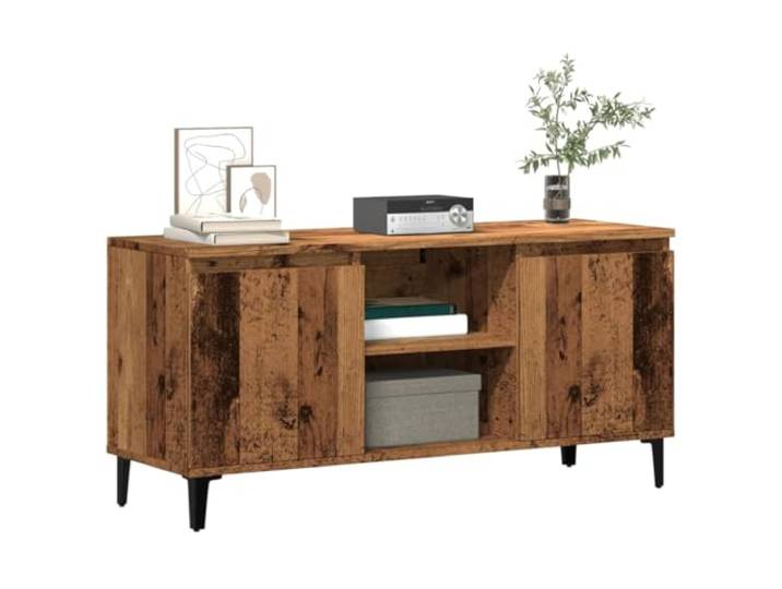 HEFZGDB TV-Schrank Altholz-Optik 102x35x50 cm Holzwerkstoff mit praktischen Türen und erhöhten Beinen für Stauraum