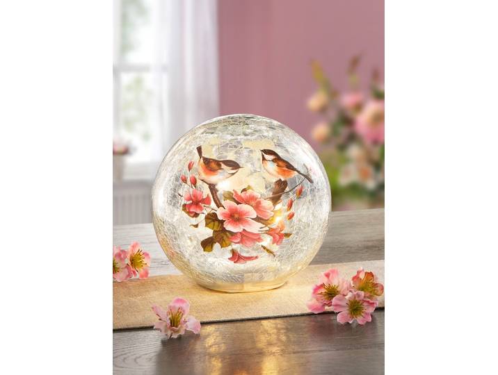 Glaskugel mit Beleuchtung, Weiss-Altrosa