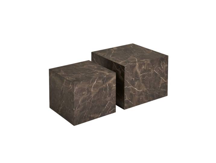 Set de 2 tables basses décor marbre brun 40x40 cm/ 50x50 cm