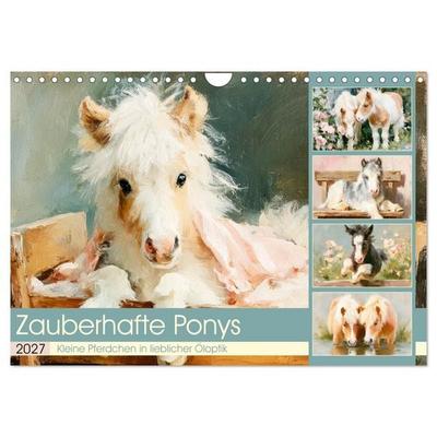 Zauberhafte Ponys. Kleine Pferdchen in lieblicher Öloptik (Wandkalender 2027 DIN A4 quer), CALVENDO Monatskalender