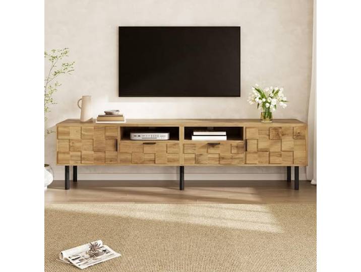 VIIOOIIV TV-Schrank, Lowboard 160 cm lang, Fernsehtisch für Wohnzimmer mit Schublade, Regalen und Schrank, Natürlich (160 * 35 * 42.5 cm)