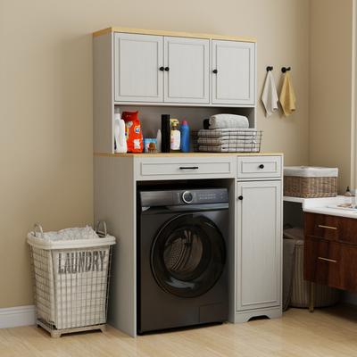 toswini Over the Washer Storage Cabinet with Laundry Basket and Adjustable Shelves