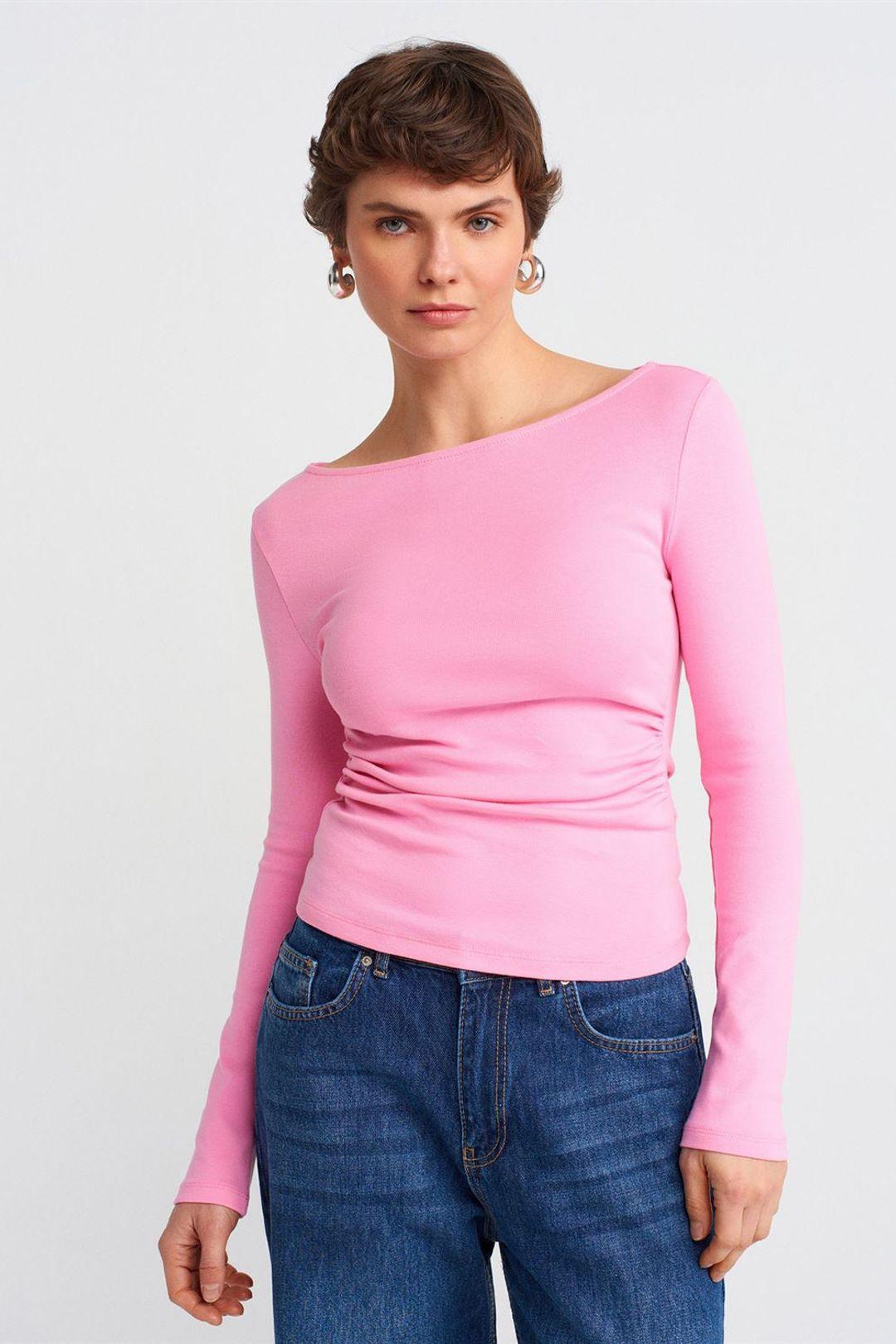 Slim Fit Geribbelde Bootneck Blouse