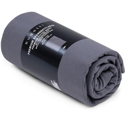 Spannbettlaken BUGATTI "PREMIUM, Baumwolle mit Elasthan, 180 g/m²", grau, B:160cm L:200cm, Jersey-Elasthan, Obermaterial: 97% Baumwolle, 3% Elasthan, Bettlaken, Spannbettlaken, blickdicht und dehnbar