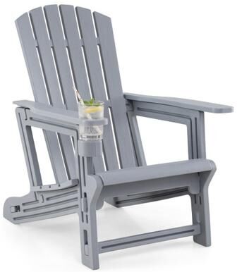 Costway HDPE Adirondack Chair with Cup Holder and Wood-Like Texture High Back for Garden-Gray