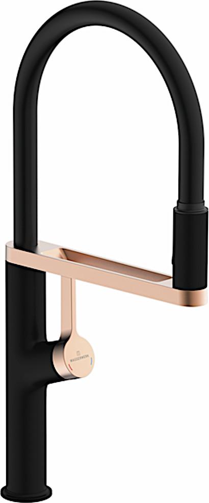 Aria, Spültischarmatur, schwarz-rose-gold, Hochdruck
