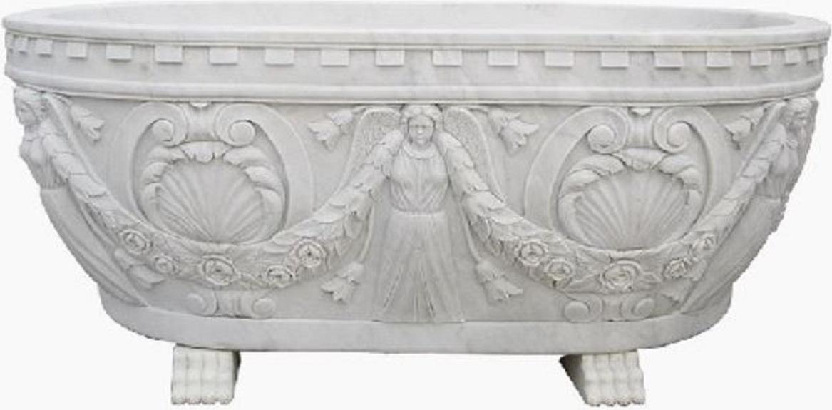 Casa Padrino Luxus Barock Badewanne Weiß 198 cm - Freistehende Marmor Badewanne - Bad Accessoires - Edel & Prunkvoll