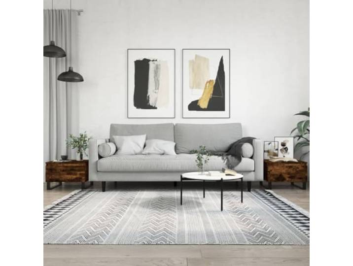 KGTKGTYER Couchtische 2 STK. Beistelltische Räuchereiche Holzwerkstoff Inklusive Schublade, Moderne Metallbeine, Stabiles Design