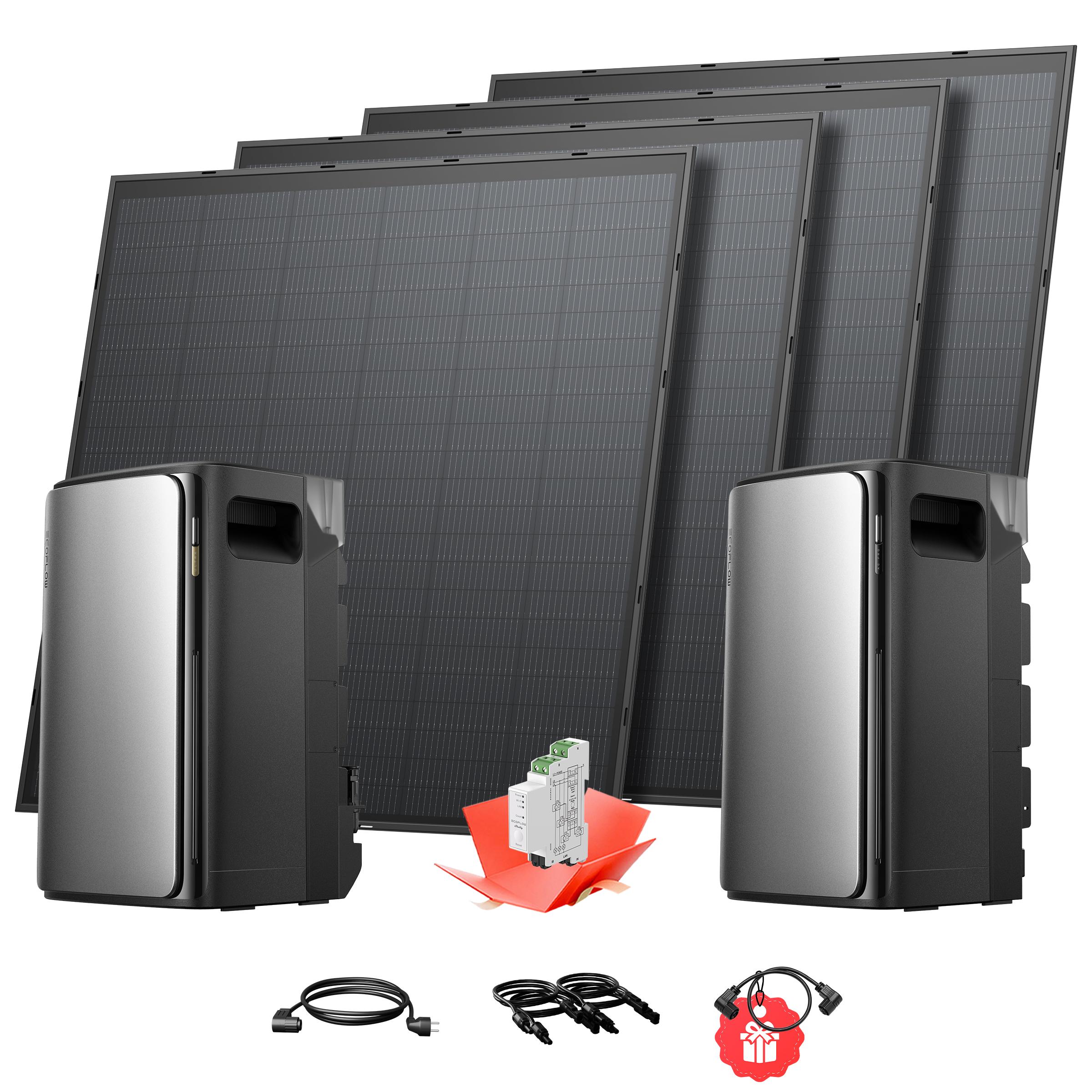 EcoFlow Stream Ultra Speicher mit Stream AC Pro, EcoFlow Shelly Smart Meter und EcoFlow 4 x 250W starre Solarmodule für Balkonkraftwerk 0% VAT