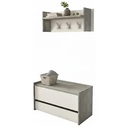 Dmora Eingangsmöbel Brionia, Moderner Eingangsbereich mit Kleiderbügel, Möbel mit Schuhregal, Multifunktionsschrank, Cm 50x32h182, Zement und Weiß