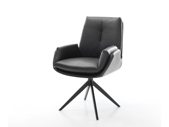 Drehstuhl Clea-Flex Echt-Leder Schwarz Kreuzgestell breit Schwarz 360° drehbar Wippfunktion, Esszimmerstühle