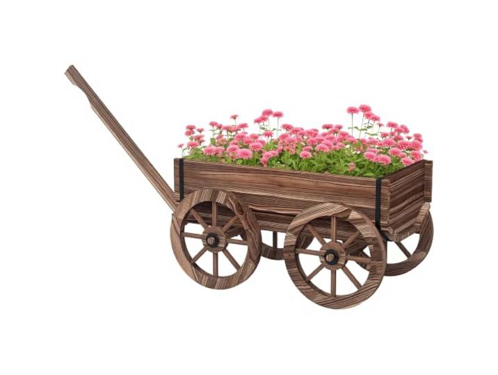 Outsunny Bloembak in houten wagen design, verkoold, 120x41x54 cm