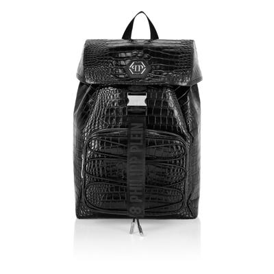 Freizeitrucksack PLEIN SPORT "Monogram Crocco Print", schwarz (02, schwarz), Rucksäcke, Freizeitrucksack