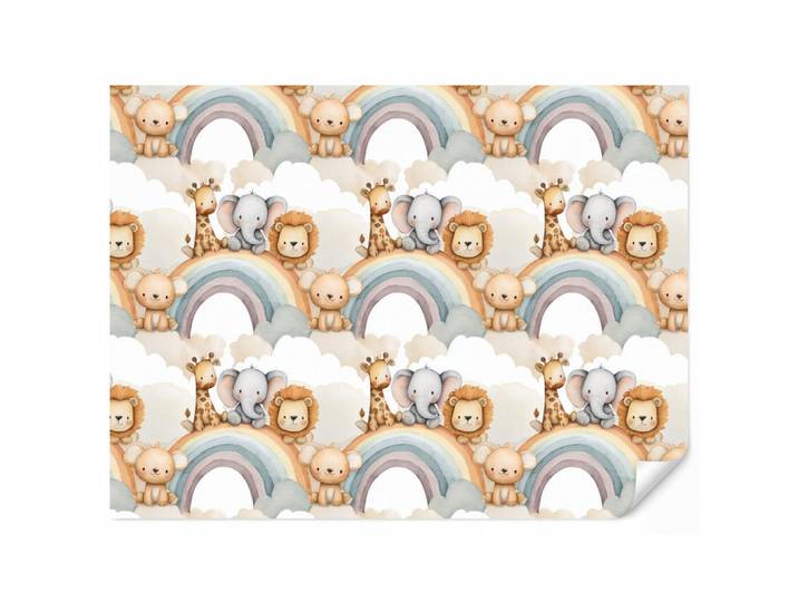 OnlyWow Kindertapete - Safari - Regenbogen - Farbenfroh - 260x200 cm, Weiß, Papier, Rechteckig, 260x200 cm, Tapeten & Wandverkleidungen, Vliestapeten