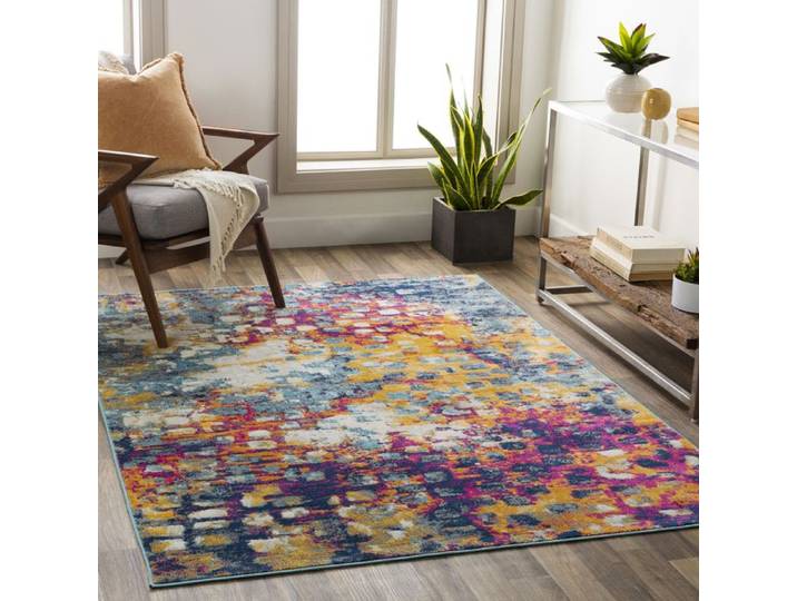 LIVABLISS Tapis de Salon à Poils Courts Doux Abstrait Moderne AMAYA 160x215cm Multicolore/Jaune