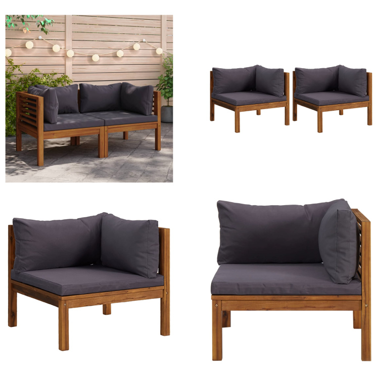 vidaXL Ecksofas 2 Stk. mit Dunkelgrauen Kissen Massivholz Teak - Ecksofa - Ecksofas - Sofa - Sofas