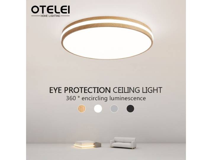 Nouveau plafonnier minimaliste circulaire Grain de bois chambre décor lampe Macaron chambre salon cuisine Dimmable LED plafonniers