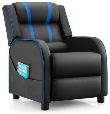 Costway Kids Recliner Chair with Side Pockets and Footrest-Blue