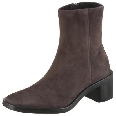 Stiefelette CALVIN KLEIN "BLOCK HEEL ZIP BOOT SUE", Damen, Gr. 36, Textil, braun (dunkelbraun), Veloursleder, unifarben, Schuhe Stiefelette, Klassik-Boots, Blockabsatz, mit seitlichem CK-Logo am Schaft