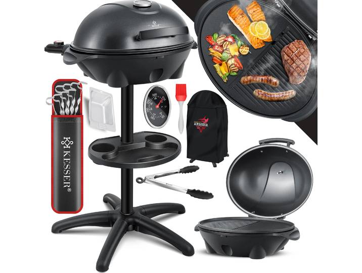 KESSER® Grill électrique 2 en 1\, modèle table/établi avec couvercle\, puissance maximale 2400W\, revêtement antiadhésif\, plaque XXL